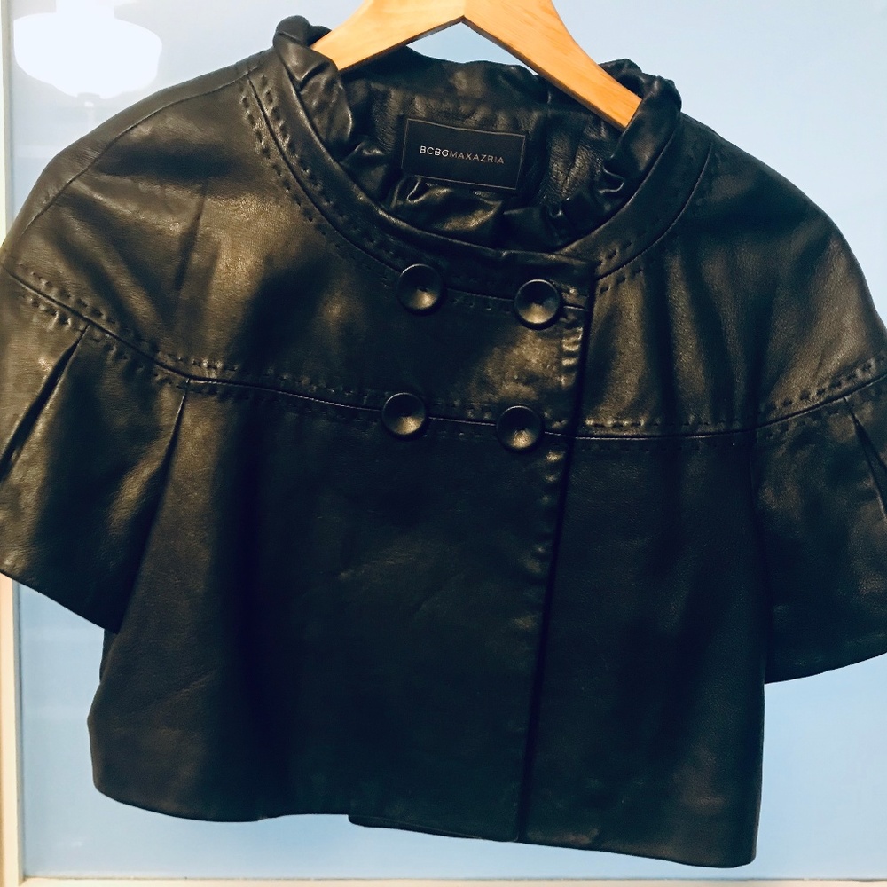 Leather crop jacket by BCBGMaxAzria (Size M)